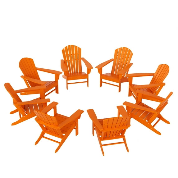 WestinTrends Dylan Plastic Adirondack Chairs Set of 8, All Weather Poly Lumber Outdoor Patio Chairs, Seashell Slat Curved Back Garden Lawn Deck Chairs, Orange