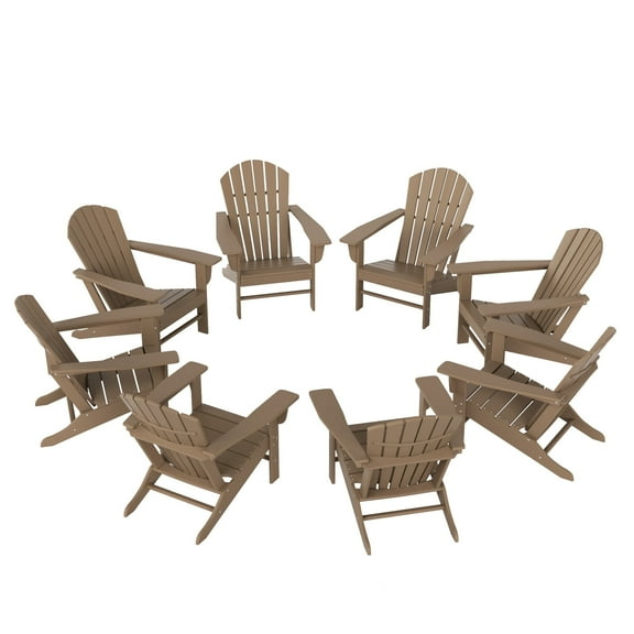 WestinTrends Dylan Plastic Adirondack Chairs Set of 8, All Weather Poly Lumber Outdoor Patio Chairs, Seashell Slat Curved Back Garden Lawn Deck Chairs, Weathered Wood