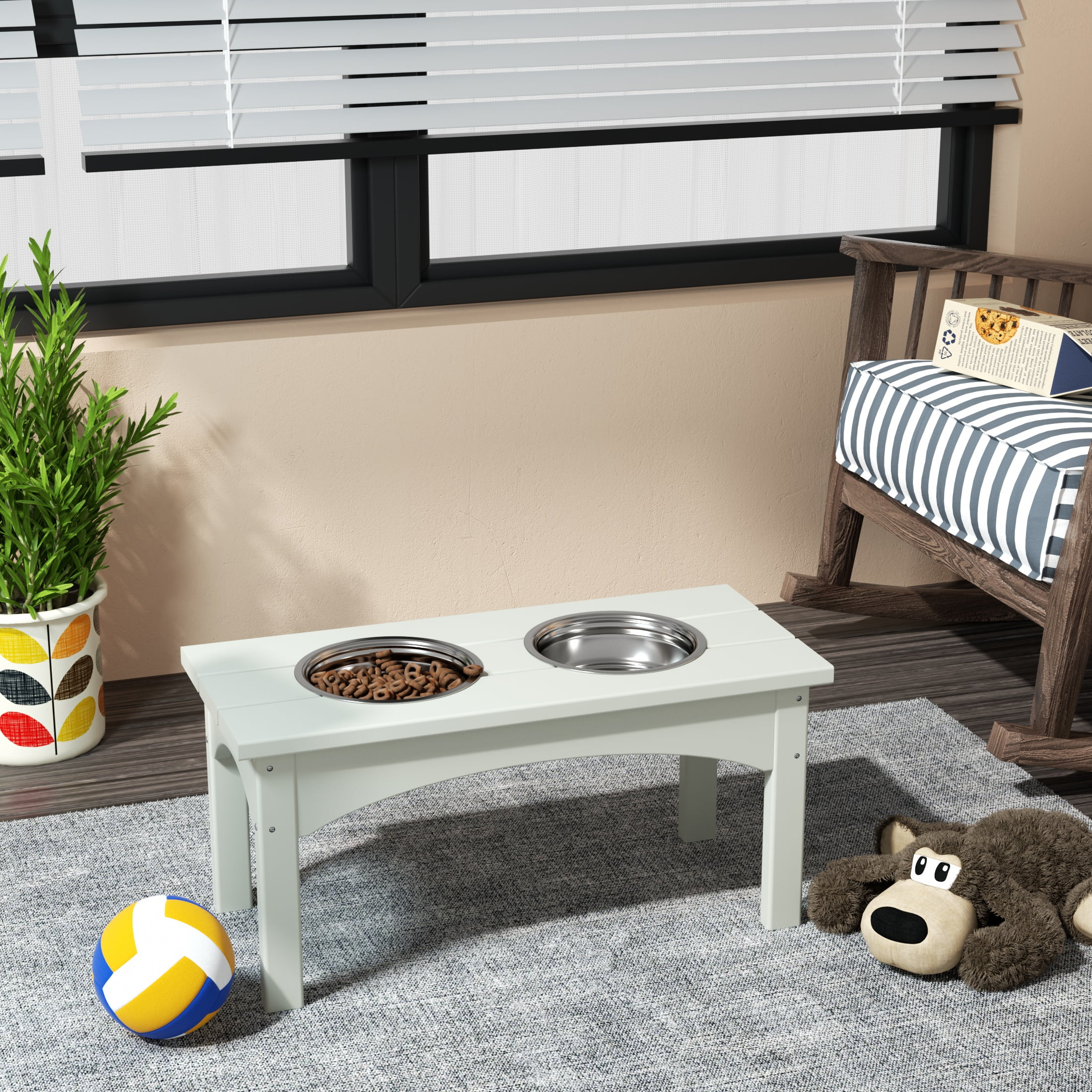 Sand Elevated Pet Feeder with Stainless Steel Bowls