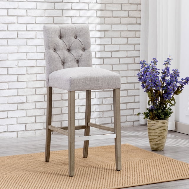 WestinTrends Hayes Bar Chairs, Linen Upholstered Button Tufted Kitchen ...