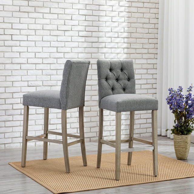WestinTrends Hayes Set of 2 Bar Chairs, Linen Upholstered, Button