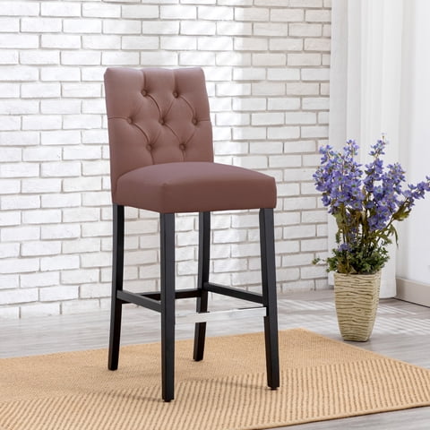WestinTrends Hayes Black Bar Chairs, Modern Linen Upholstered Button Tufted Kitchen Island Bar Height Stools Solid Wood Legs, Brown