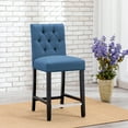 thumbnail image 1 of WestinTrends Hayes Black Bar Stools with Back, Modern Linen Upholstered Button Tufted Kitchen Island Counter Height Chairs Solid Wood Legs, Blue, 1 of 1