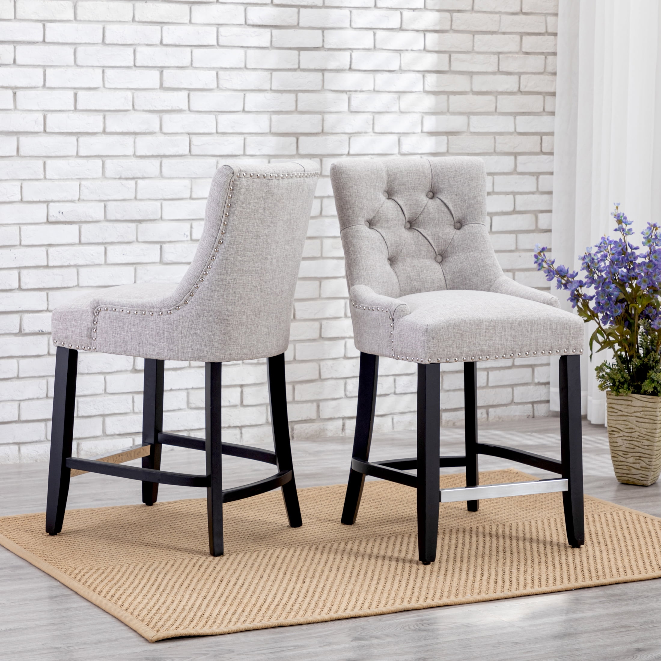 WestinTrends Hayes Counter Height Bar Stools Set of 2, Modern Linen