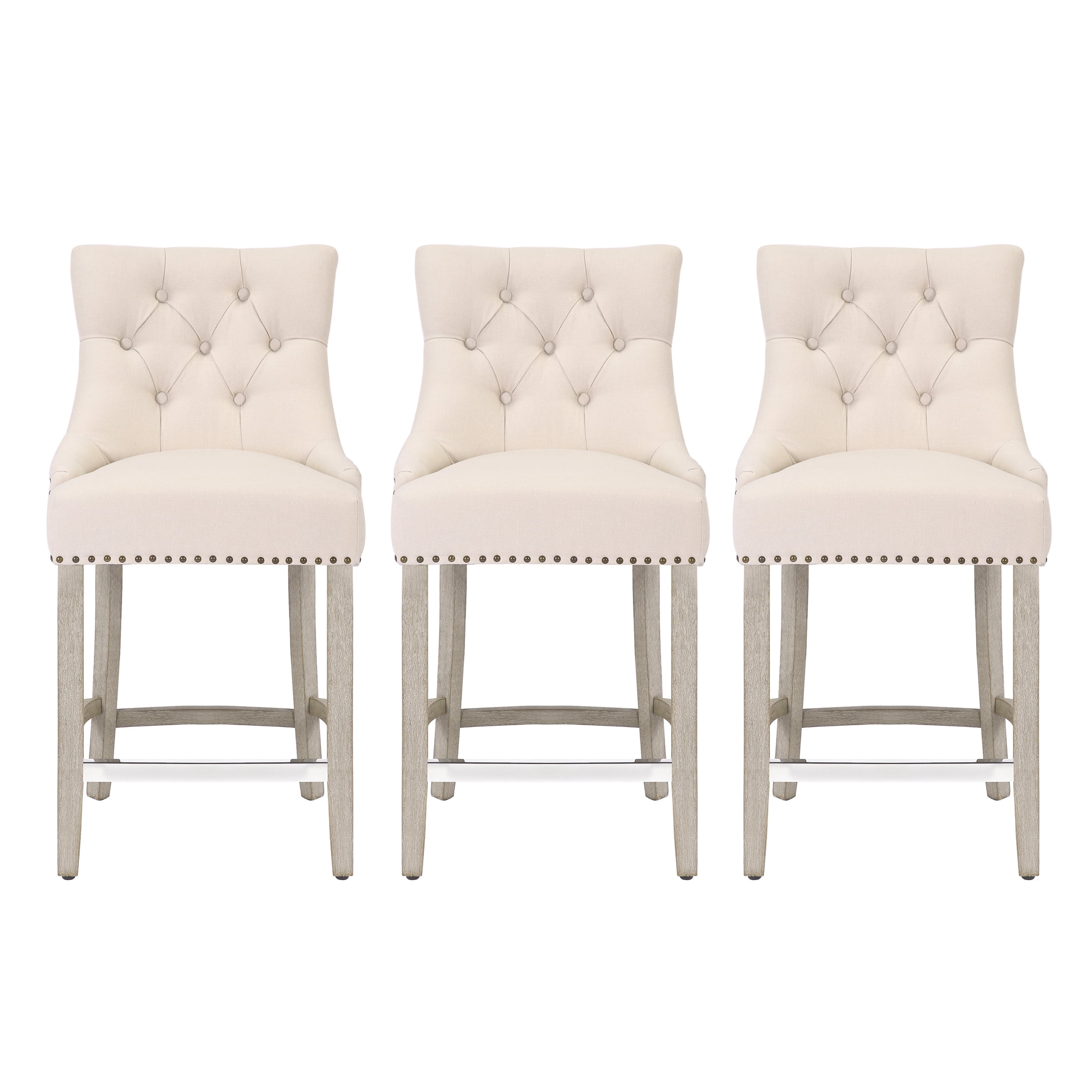 WestinTrends Hayes Counter Stools Set of 3 Linen Upholstered