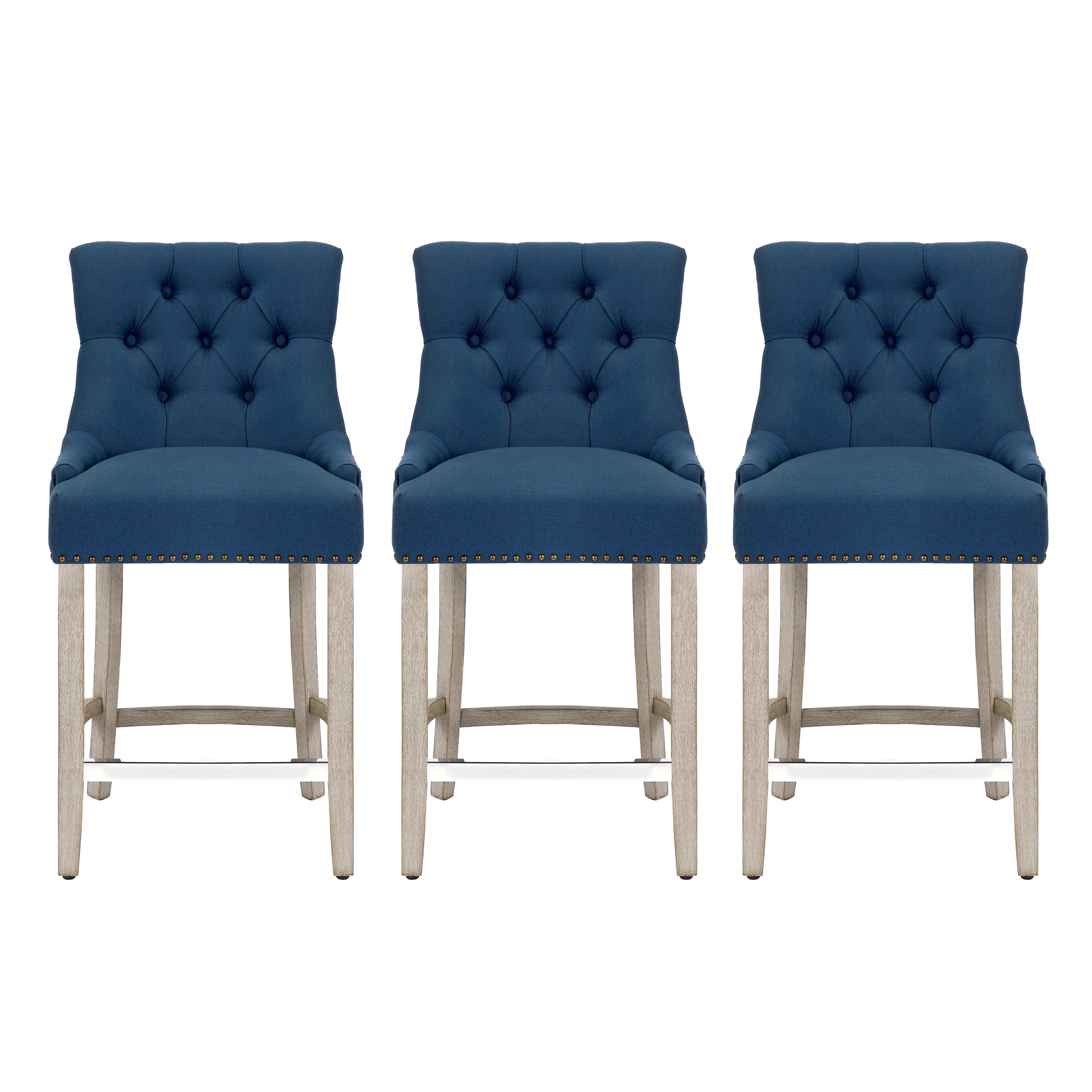 WestinTrends Hayes Counter Stools Set of 3, Linen Upholstered Button