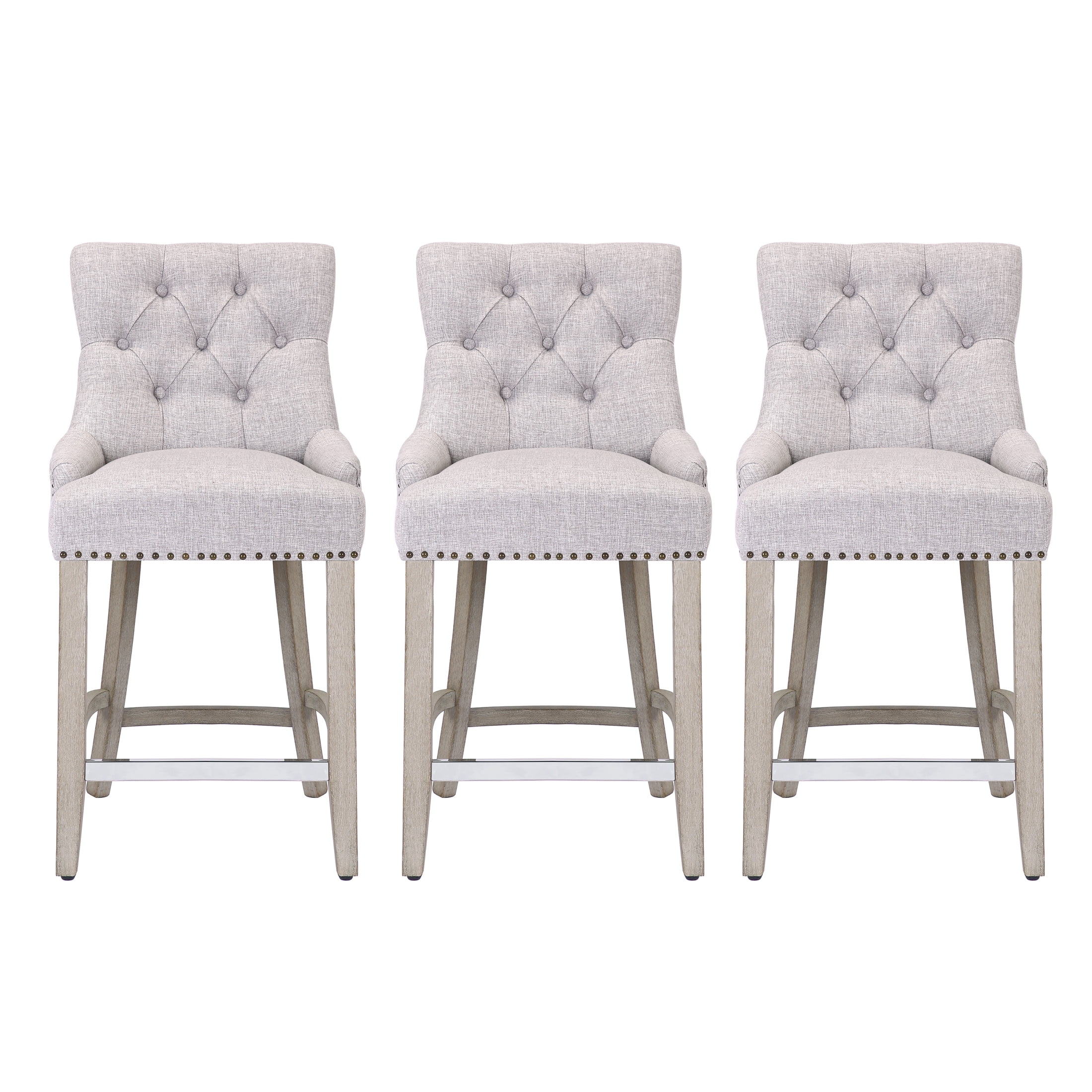 WestinTrends Hayes Counter Stools Set of 3, Linen Upholstered Button