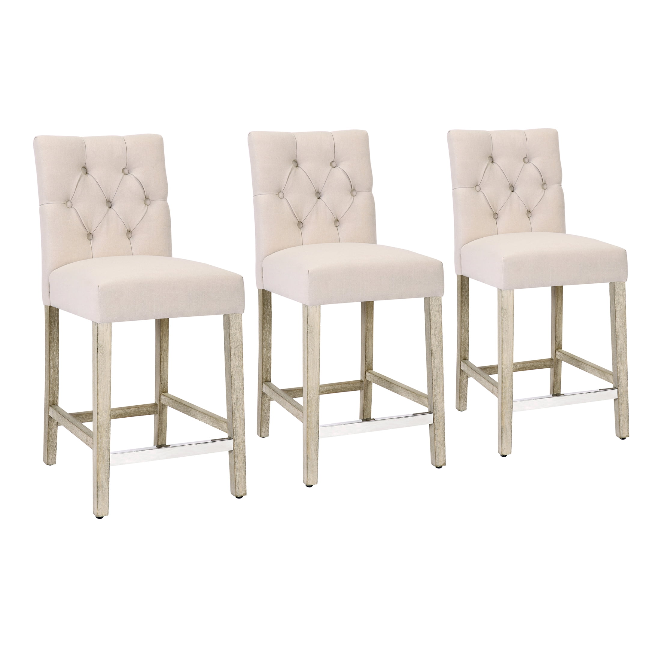 WestinTrends Hayes Stools for Kitchen Counter Set of 3, Linen