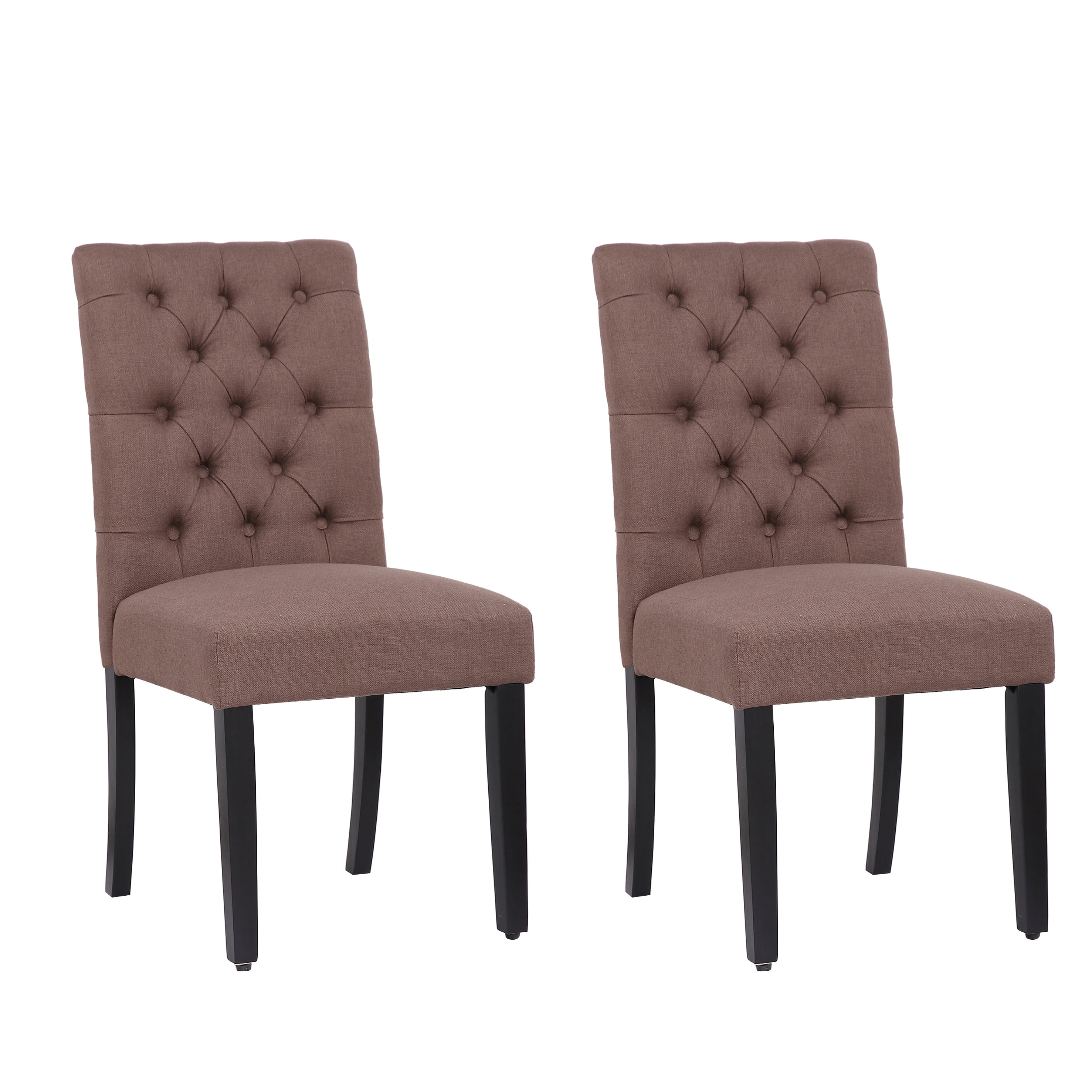 Brown Linen Upholstered Parsons Side Chair with Wood Legs