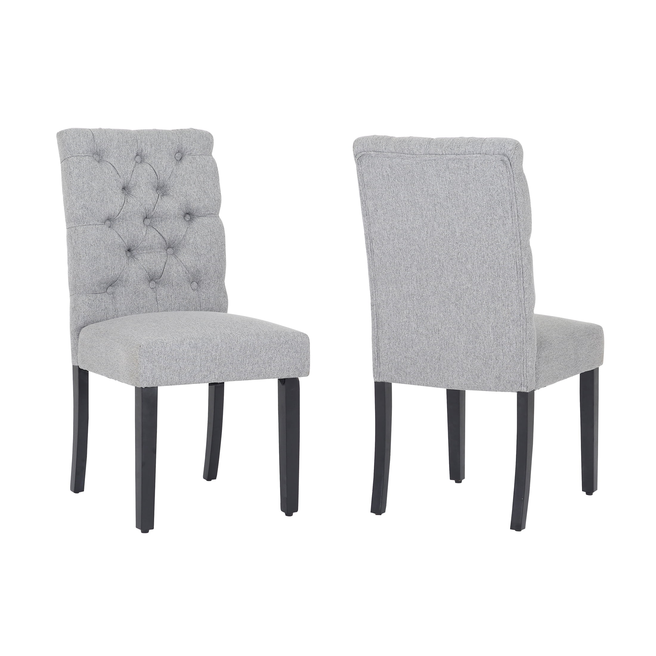 Gray Linen Upholstered Button Tufted Dining Side Chair Set