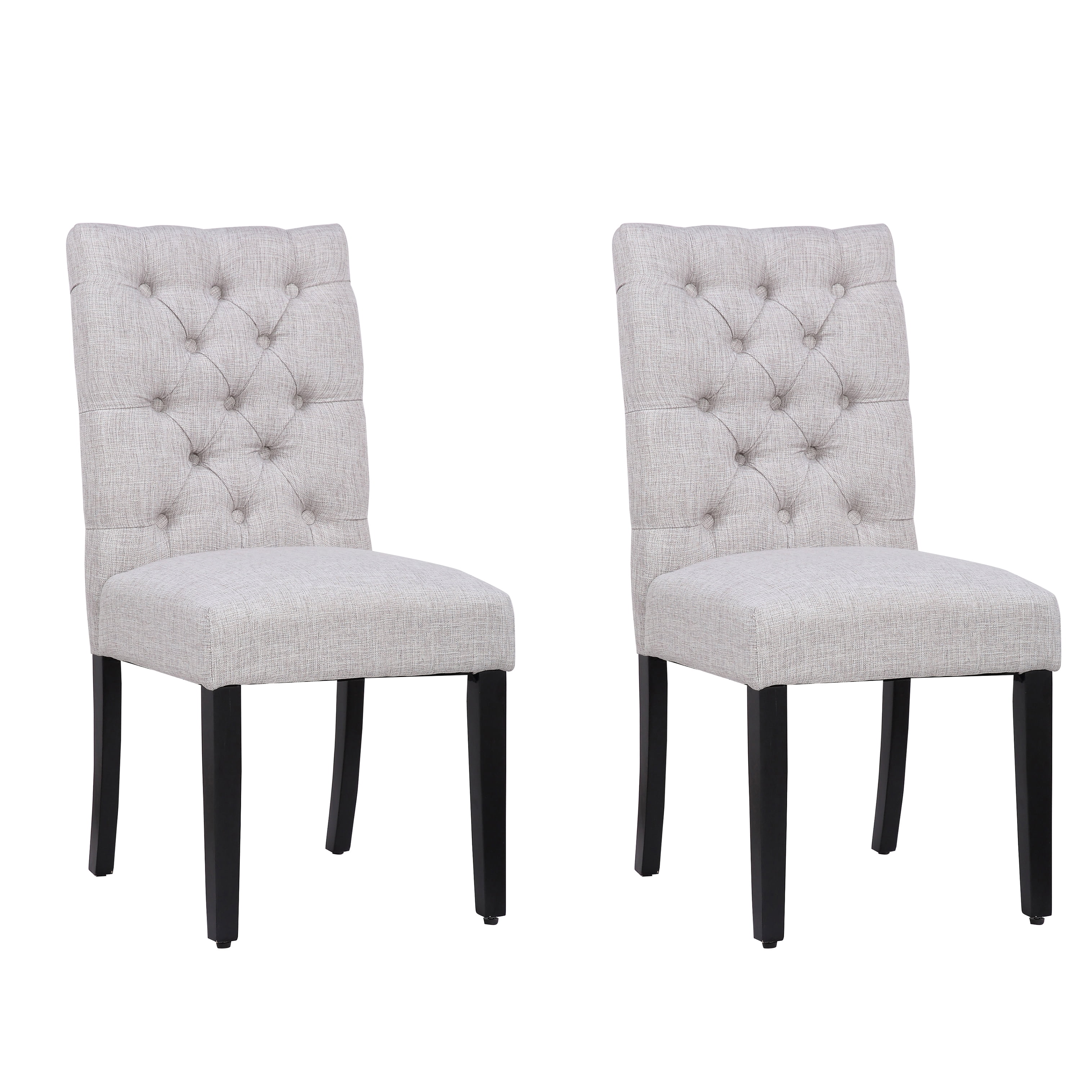 Light Gray Linen Upholstered Parsons Side Chair with Wood Legs