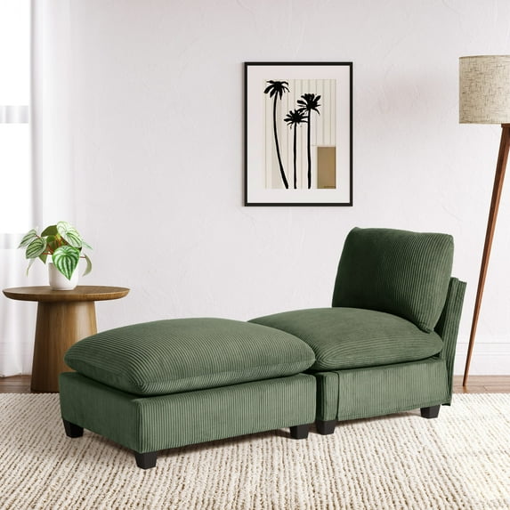 WestinTrends Hearthside 68.5" Corduroy Upholstered Indoor Chaise Lounge Chair, Olive Green