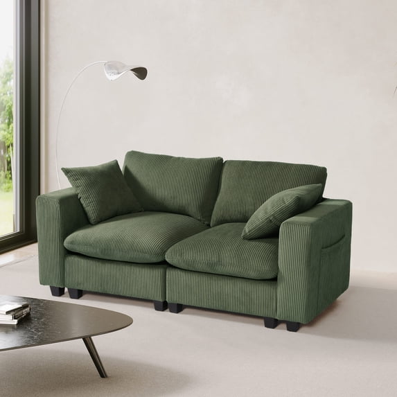 WestinTrends Hearthside 70" Modular Corduroy Loveseat Sofa With USB/Type-C Ports and Side Pockets, Olive Green