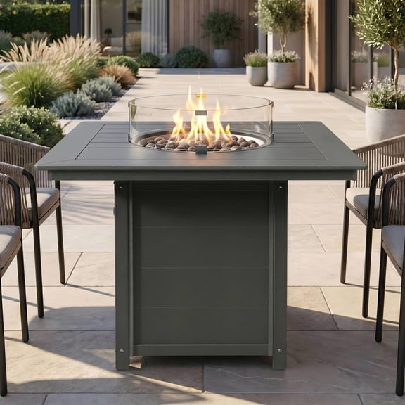 WestinTrends Helios 42" Modern Outdoor Patio Gas Propane Square Fire Pit Table, Gray