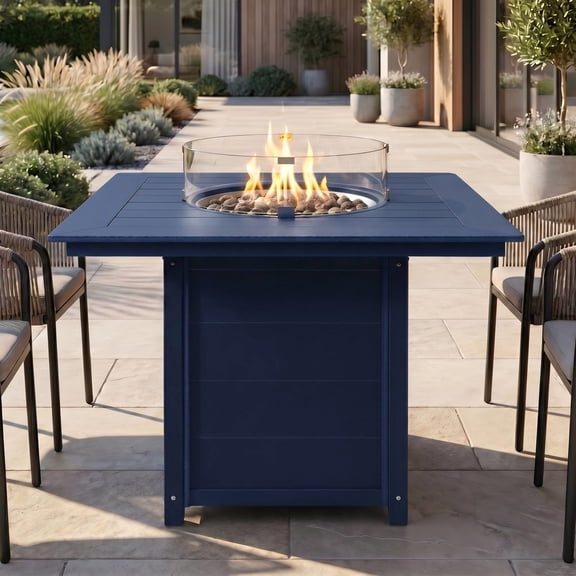WestinTrends Helios 42" Modern Outdoor Patio Gas Propane Square Fire Pit Table (Rocks Not Included), Navy Blue