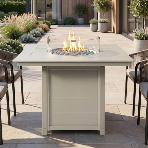 WestinTrends Helios 42" Modern Outdoor Patio Gas Propane Square Fire Pit Table, Sand