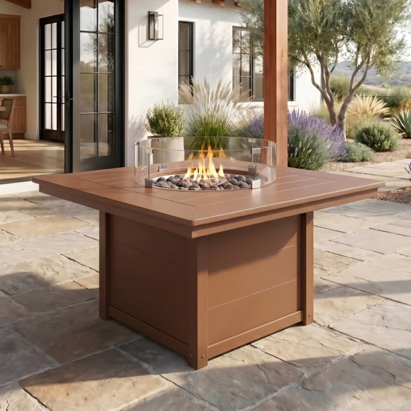 WestinTrends Helios 42" Modern Outdoor Patio Propane Square Fire Pit Table, Teak