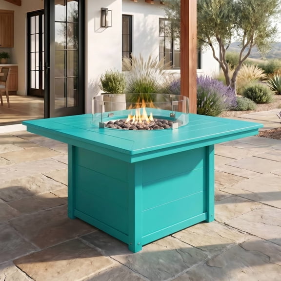 WestinTrends Helios 42" Modern Outdoor Patio Propane Square Fire Pit Table, Turquoise