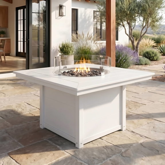 WestinTrends Helios 42" Modern Outdoor Patio Propane Square Fire Pit Table, White