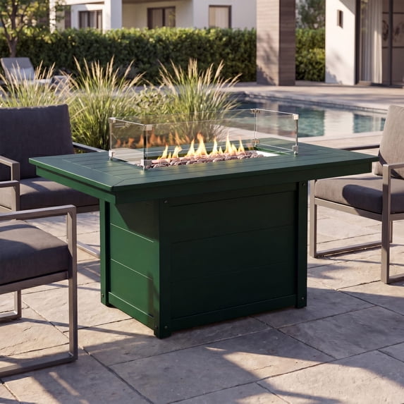 WestinTrends Helios 46" Modern Outdoor 55,000 BTU Patio Gas Propane Rectangle Deck Fire Pit Table (Rocks Not Included), Dark Green
