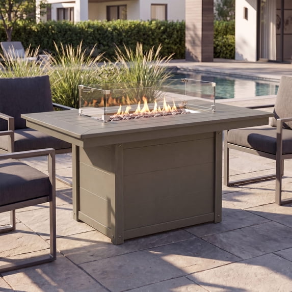 WestinTrends Helios 46" Modern Outdoor 55,000 BTU Patio Gas Propane Rectangle Deck Fire Pit Table (Rocks Not Included), Weathered Wood