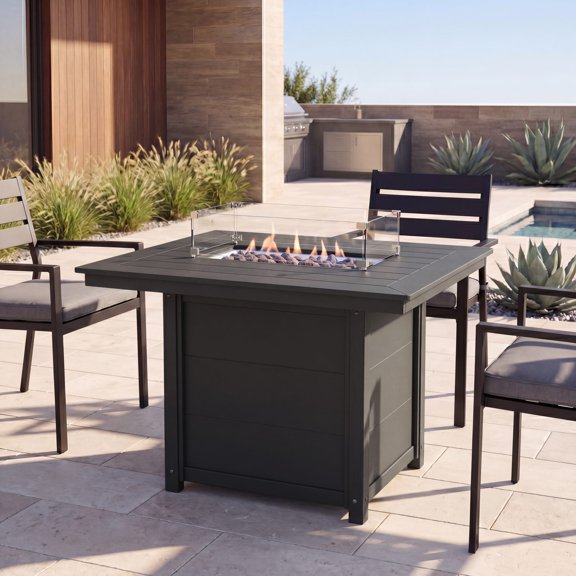 WestinTrends Helios 46" Modern Outdoor Patio Gas Propane Rectangular Fire Pit Table, Gray