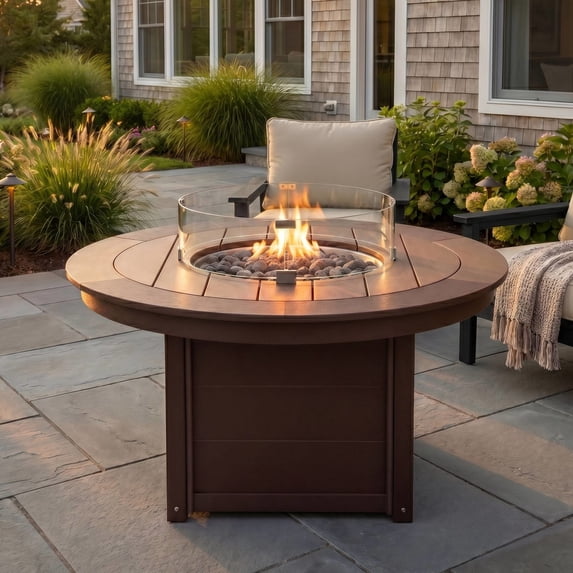 WestinTrends Helios 47" Modern Outdoor 55,000 BTU Patio Propane Round Fire Pit Table (Rocks Not Included), Dark Brown
