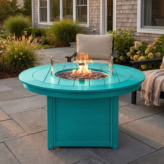 WestinTrends Helios 47" Modern Outdoor 55,000 BTU Patio Propane Round Fire Pit Table (Rocks Not Included), Turquoise