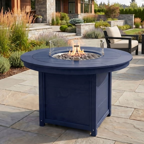 WestinTrends Helios 47" Modern Outdoor Patio Propane Gas Round Fire Pit Table (Rocks Not Included), Navy Blue