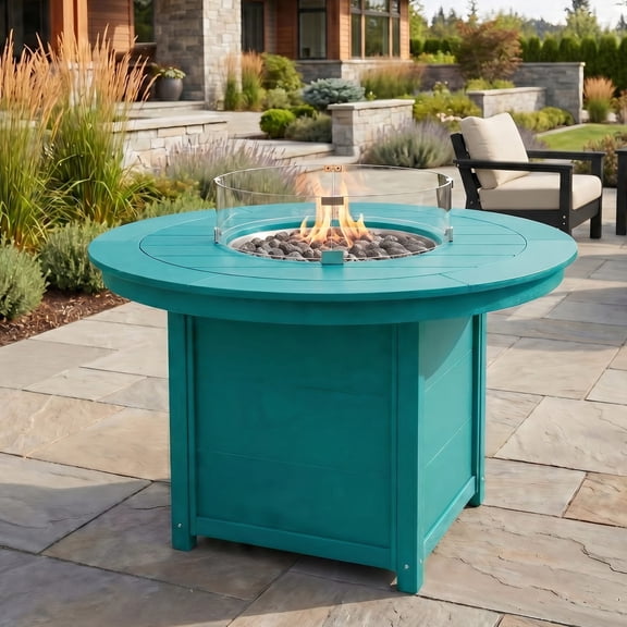 WestinTrends Helios 47" Modern Outdoor Patio Propane Gas Round Fire Pit Table, Turquoise
