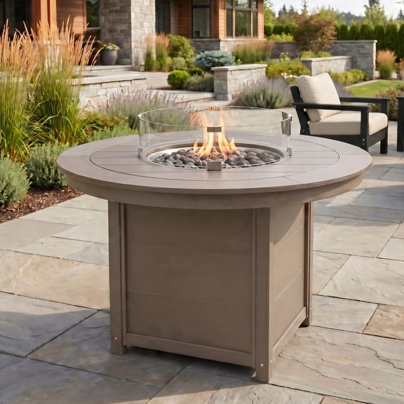 WestinTrends Helios 47" Modern Outdoor Patio Propane Gas Round Fire Pit Table, Weathered Wood