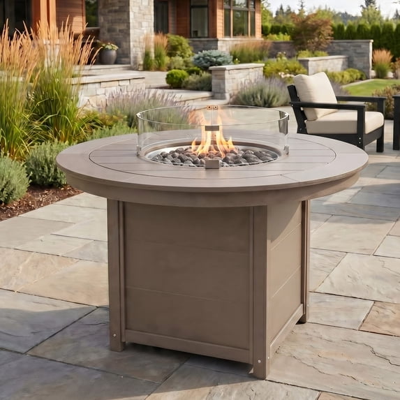 WestinTrends Helios 47" Modern Outdoor Patio Propane Gas Round Fire Pit Table (Rocks Not Included), Weathered Wood