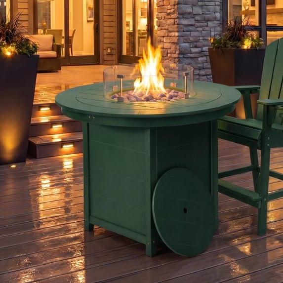 WestinTrends Helios 47" Modern Outdoor Patio Propane Round Counter Height Fire Pit Table (Rocks Not Included), Dark Green