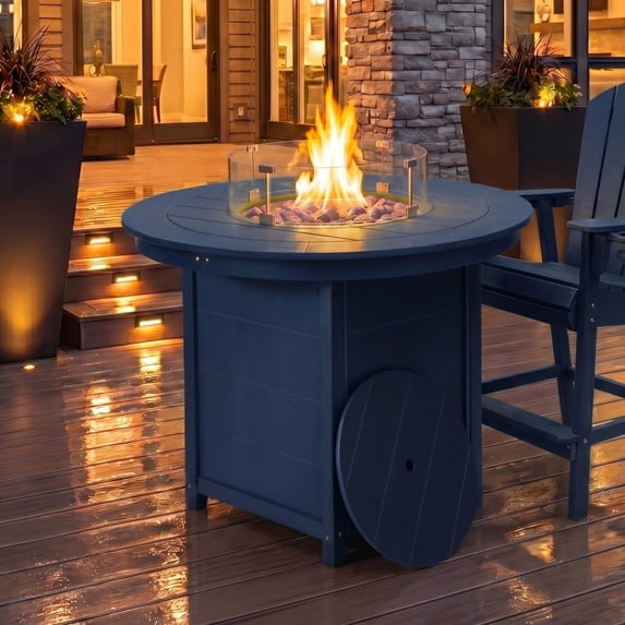 WestinTrends Helios 47" Modern Outdoor Patio Propane Round Counter Height Fire Pit Table (Rocks Not Included), Navy Blue