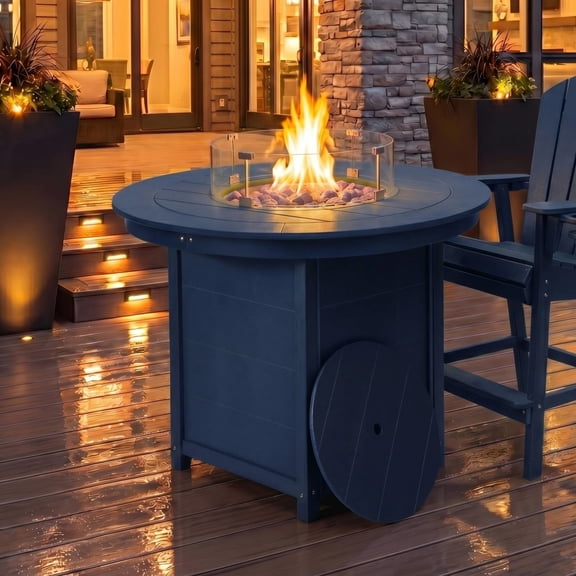 WestinTrends Helios 47" Modern Outdoor Patio Propane Round Counter Height Fire Pit Table, Navy Blue