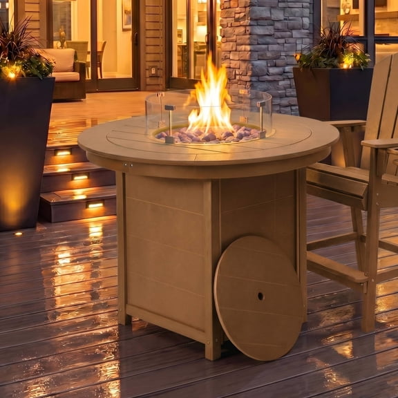 WestinTrends Helios 47" Modern Outdoor Patio Propane Round Counter Height Fire Pit Table, Teak