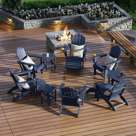 WestinTrends Highland 12-Piece HDPE Outdoor Patio Furniture Adirondack Chair Conversation Table Set, Navy Blue