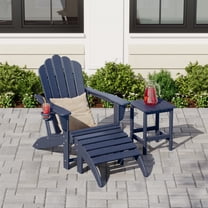 WestinTrends Highland 3-Piece Adirondack Chair with Cup Holder and Folding Ottoman and Table Set, Navy Blue