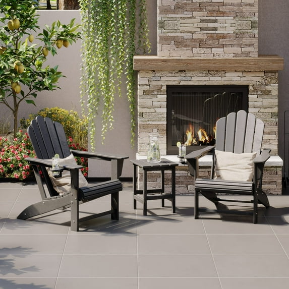 WestinTrends Highland 3-Piece Outdoor Patio HDPE Adirondack Chair With Cup Holder and Table Set, Gray