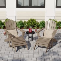 WestinTrends Highland 4-Piece Outdoor Patio HDPE Adirondack Chairs With Ottomans and Cup Holder Set, Weathered Wood