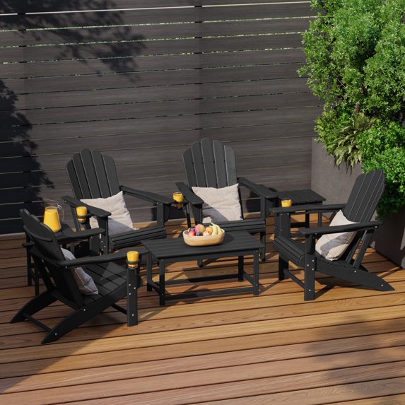 WestinTrends Highland 7-Piece HDPE Outdoor Patio Furniture Adirondack Conversation Set, Black