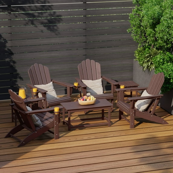 WestinTrends Highland 7-Piece HDPE Outdoor Patio Furniture Adirondack Conversation Set, Dark Brown