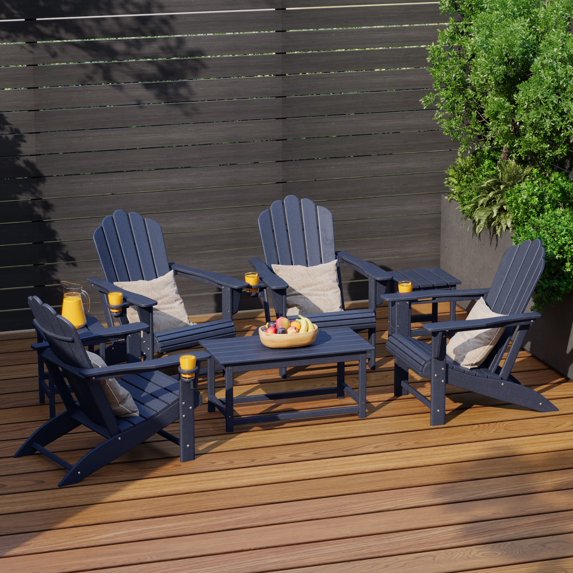 WestinTrends Highland 7-Piece HDPE Outdoor Patio Furniture Adirondack Conversation Set, Navy Blue