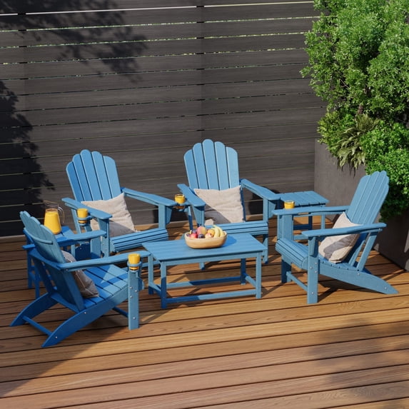 WestinTrends Highland 7-Piece HDPE Outdoor Patio Furniture Adirondack Conversation Set, Pacific Blue