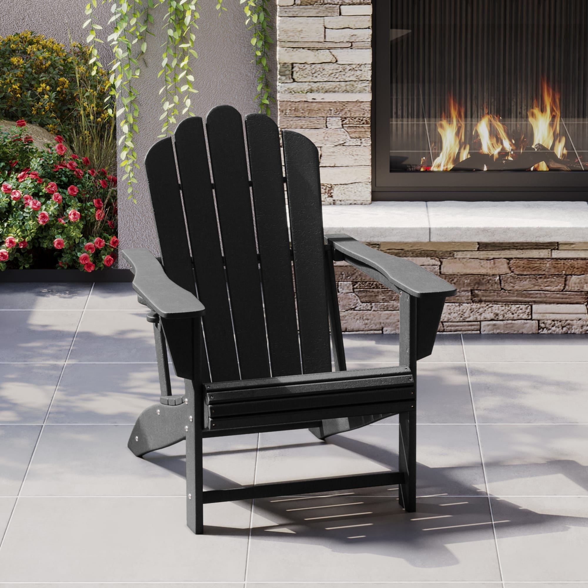 WestinTrends Highland Outdoor Patio HDPE Adirondack Chair With Cup Holder, Black
