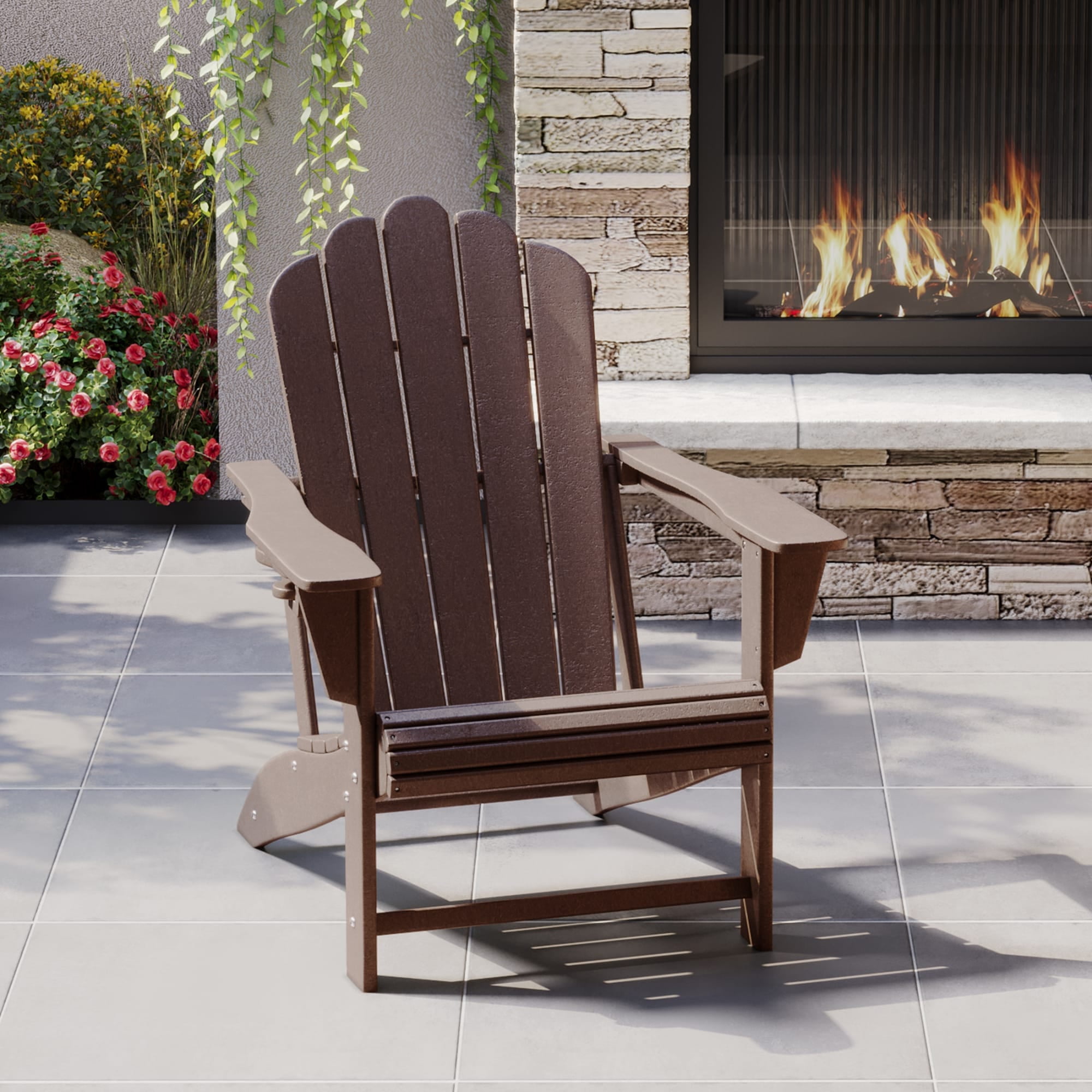 WestinTrends Highland Outdoor Patio HDPE Adirondack Chair With Cup Holder, Dark Brown