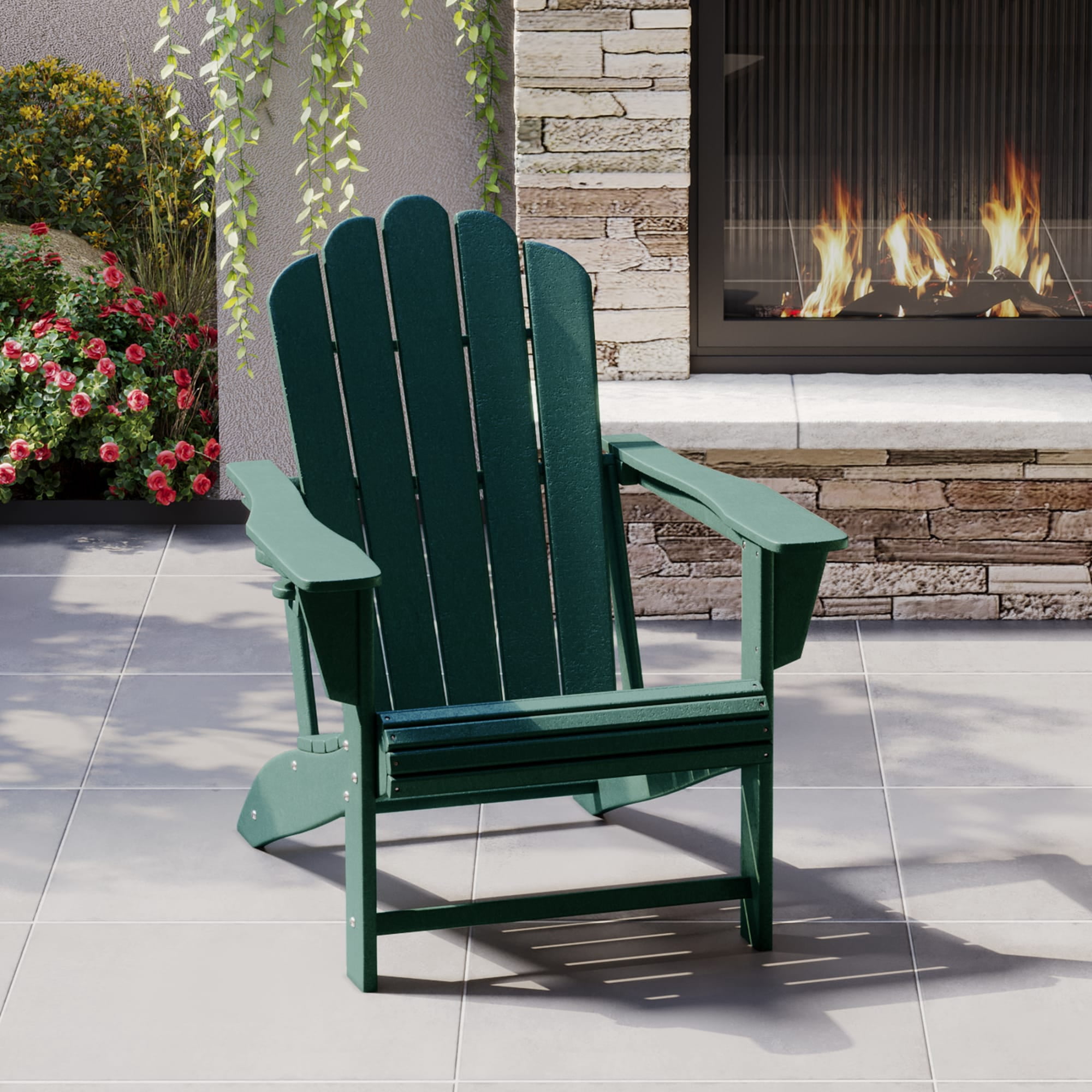 WestinTrends Highland Outdoor Patio HDPE Adirondack Chair With Cup Holder, Dark Green