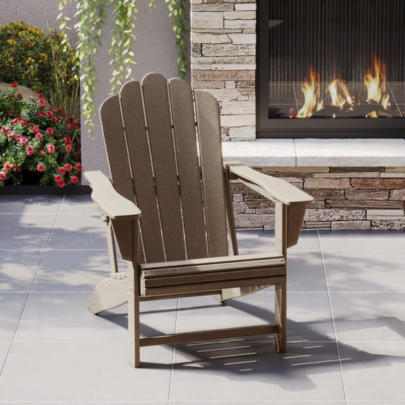 WestinTrends Highland Outdoor Patio HDPE Adirondack Chair With Cup Holder, Weathered Wood