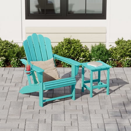 WestinTrends Highland Outdoor Patio HDPE Adirondack Chair With Cup Holder and Table Set, Turquoise