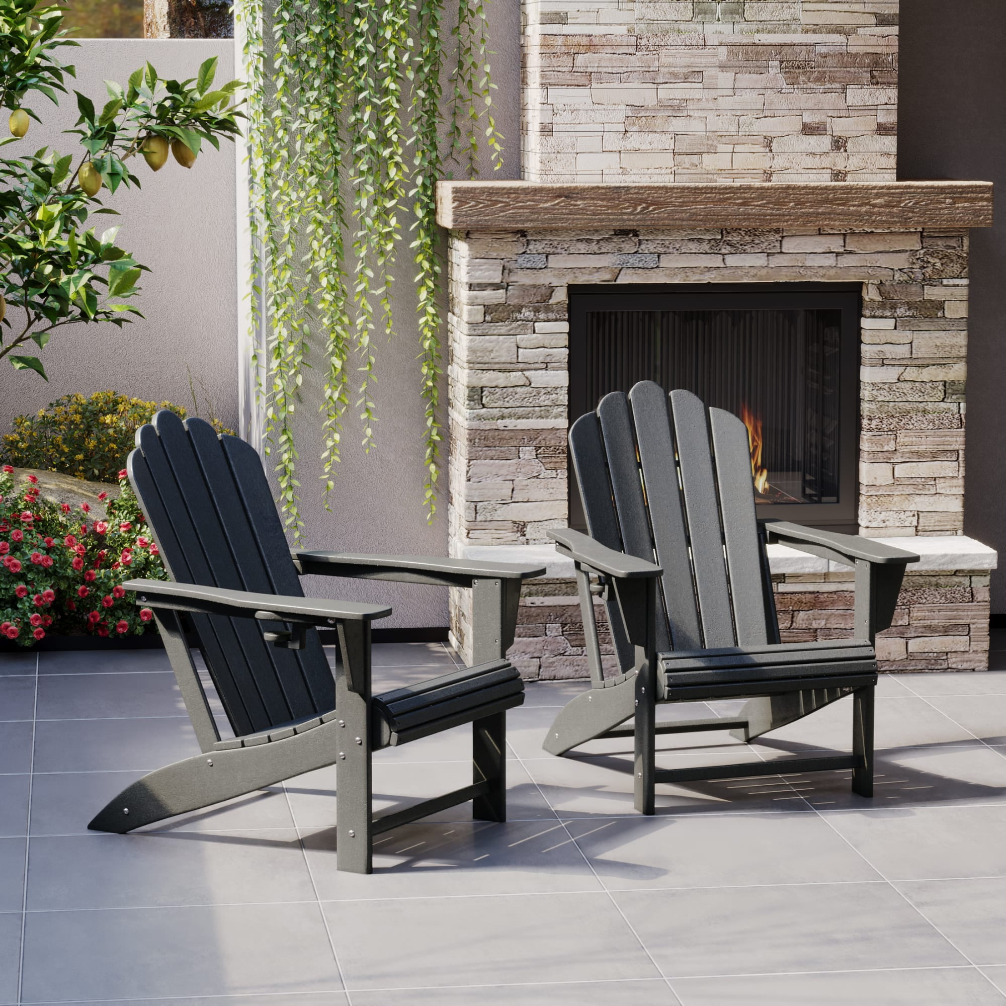 WestinTrends Highland Outdoor Patio HDPE Adirondack Chairs With Cup Holders (Set of 2), Gray